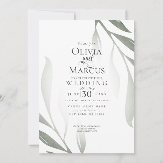 Bruiloft | Sage Green Olive Branch Waterverf Leaf Kaart (Voorkant)