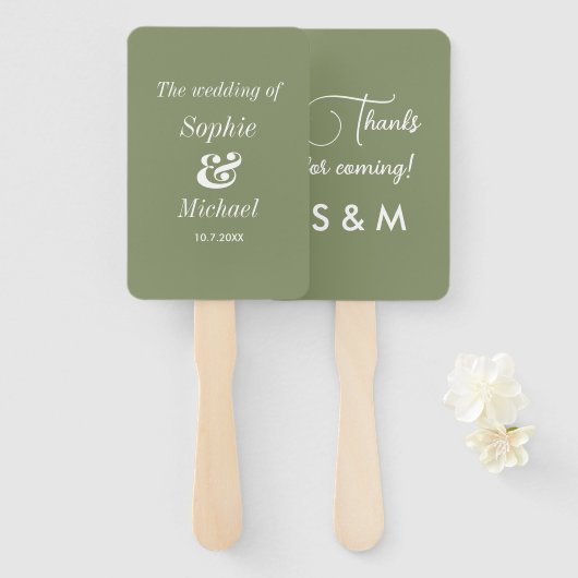 Bruiloft Sage Groene Ceremonie Fans Handwaaier (Voorkant en achterkant)