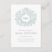 Bruiloft salie grijs groen blad monogram maaltijdo informatiekaartje (Voorkant)