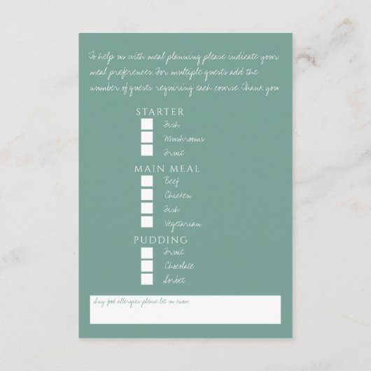 Bruiloft salie grijs groen blad monogram maaltijdo informatiekaartje (Achterkant)