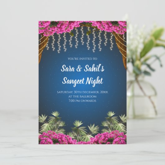 Bruiloft Sangeet kaart & Indiase Sangeet uitnodigi (Staand voorkant)