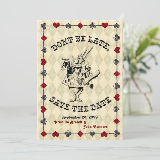 Bruiloft Save the Date, Alice in Wonderland Save The Date (Staand voorkant)