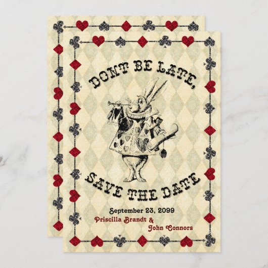 Bruiloft Save the Date, Alice in Wonderland Save The Date (Voorkant / Achterkant)
