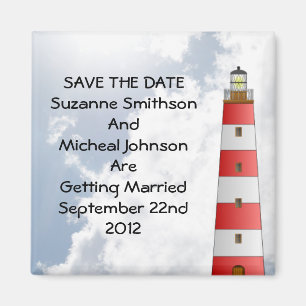 Bruiloft Save the Date Beach Clouds Vuurtoren Magneet