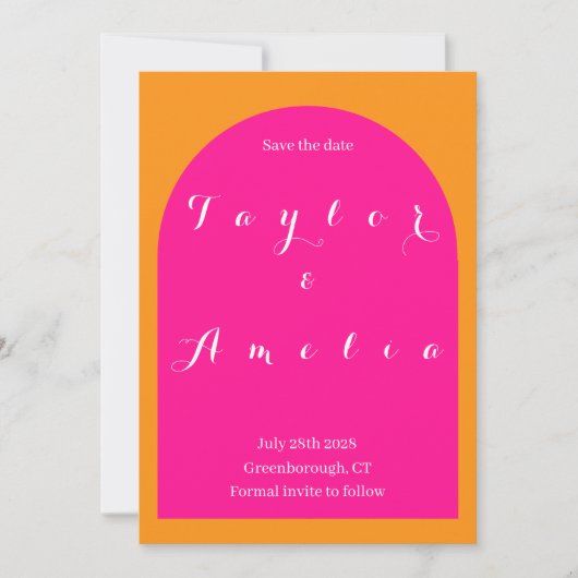 Bruiloft Save the Date Boho Arch Roze en Sinaasapp (Voorkant)