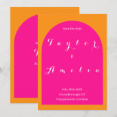 Bruiloft Save the Date Boho Arch Roze en Sinaasapp (Voorkant / Achterkant)