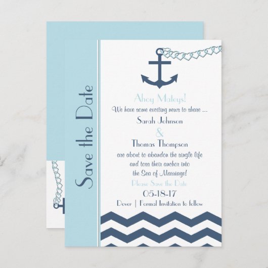 Bruiloft Save the Date Briefkaart - Nautisch (Voorkant / Achterkant)