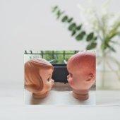 Bruiloft Save the Date briefkaart Retro poppen eig (Staand voorkant)