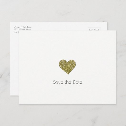 Bruiloft Save-the-date + Faux Gold Heart Minimalis Aankondigingskaart (Voorkant / Achterkant)