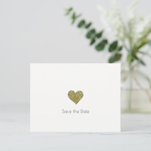 Bruiloft Save-the-date + Faux Gold Heart Minimalis Aankondigingskaart (Staand voorkant)
