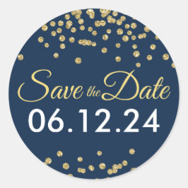 Bruiloft Save The Date Gold Glitter Confetti Navy Ronde Sticker