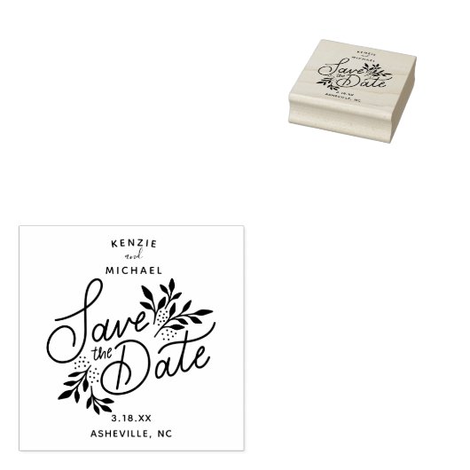 Bruiloft Save the Date Hand Lettered Botanical Rubberstempel (Gestempeld)