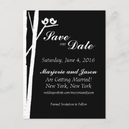 Bruiloft Save the Date Kaart Birch Tree Birds Zwar
