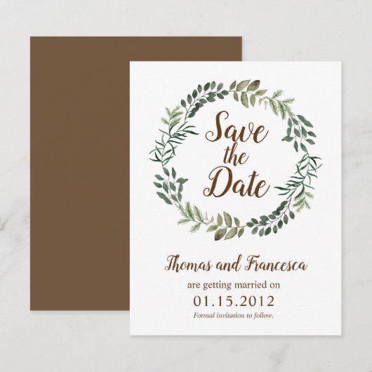 Bruiloft Save the Date Kaart met Landelijke Blader (Voorkant / Achterkant)
