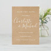 Bruiloft Save the Date Kaart met Rústieke Handteke (Staand voorkant)