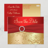 Bruiloft Save the Date Kaart | Rode, gouden sneeuw (Voorkant / Achterkant)