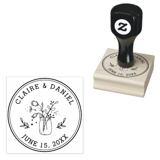 Bruiloft Save the Date Mason Jar Flowers Rubberstempel (Gestempeld)