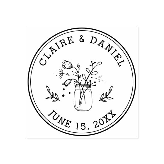 Bruiloft Save the Date Mason Jar Flowers Rubberstempel (Afrduk)