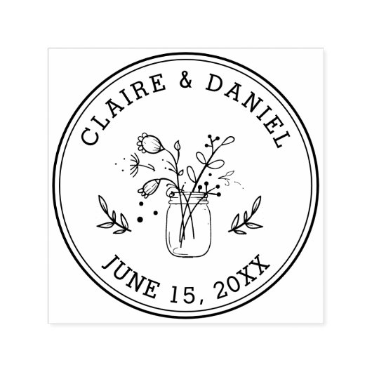 Bruiloft Save the Date Mason Jar Flowers Zelfinktende Stempel (Design)