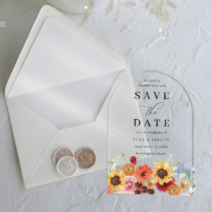 Bruiloft Save The Date met levendige waterverf blo Acryl Uitnodigingen