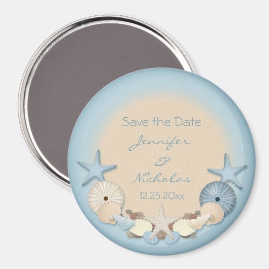 Bruiloft Save the Date Tropische Beach Shells Magneet (Voorkant / Achterkant)