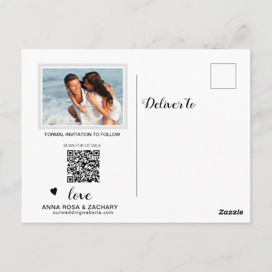 *~* BRUILOFT SAVE THE DATE - Website QR Modern AR6 Briefkaart (Achterkant)