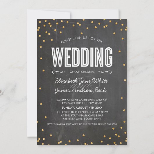 BRUILOFT schattig goud glitter confetti krijtbord  Kaart (Voorkant)