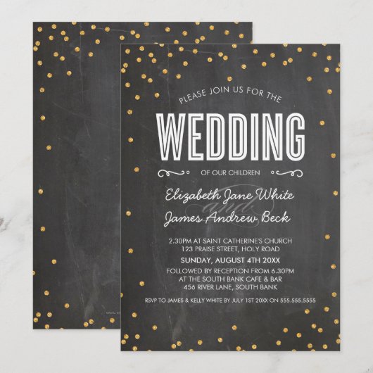 BRUILOFT schattig goud glitter confetti krijtbord  Kaart (Voorkant / Achterkant)