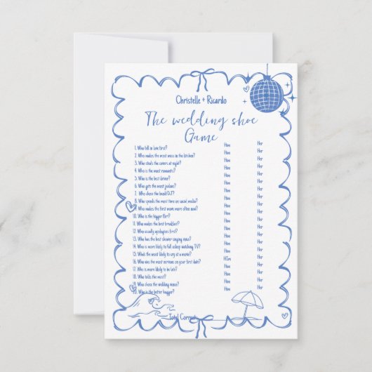 Bruiloft schoen kust Vrijgezellenfeest spel kaart (Voorkant)