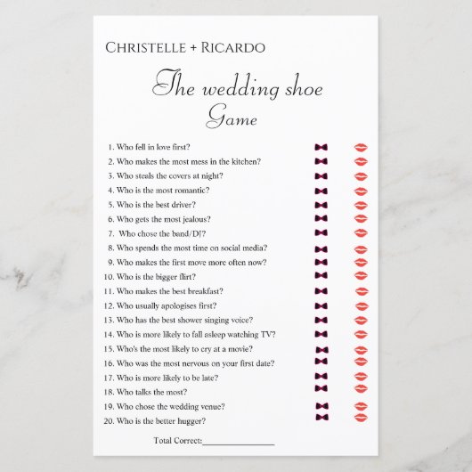 Bruiloft schoen spel Bachelorette partij spel kaar (Voorkant)