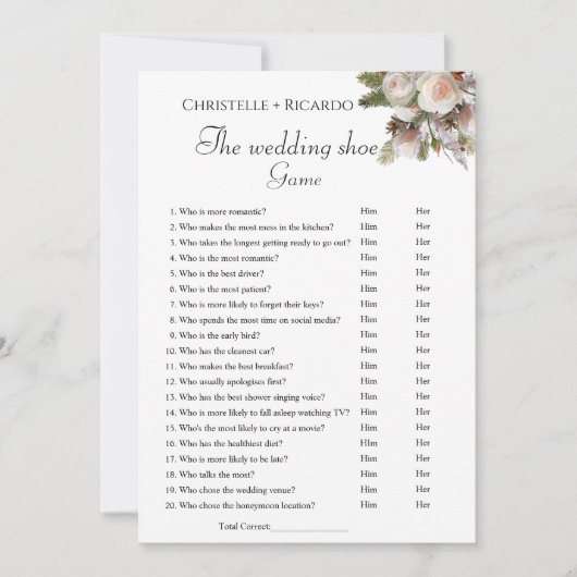 Bruiloft schoen spel bachelorette partij spel Kaar Aankondiging (Voorkant)