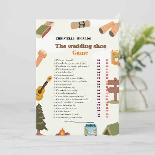 Bruiloft schoen spel bachelorette partij spel Kaar Aankondiging (Staand voorkant)