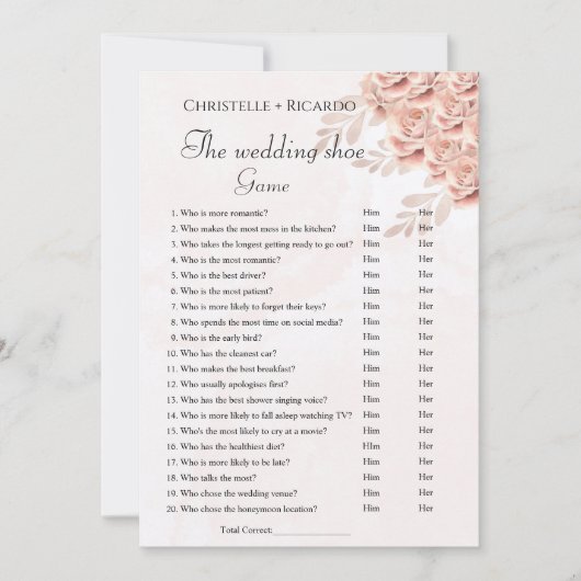 Bruiloft schoen spel bachelorette partij spel Kaar Aankondiging (Voorkant)