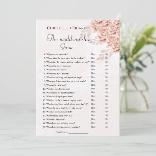 Bruiloft schoen spel bachelorette partij spel Kaar Aankondiging (Staand voorkant)