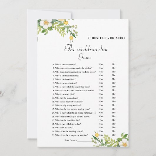 Bruiloft schoen spel bachelorette partij spel Kaar Aankondiging (Voorkant)