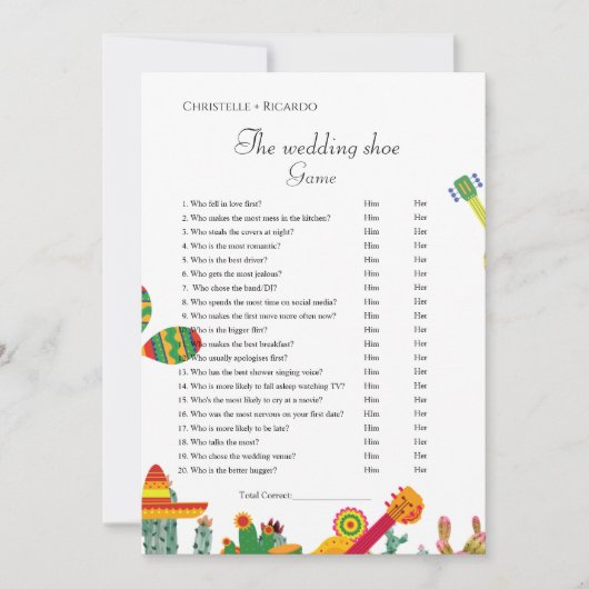 Bruiloft schoen spel taco over liefde partij spel  aankondiging (Voorkant)