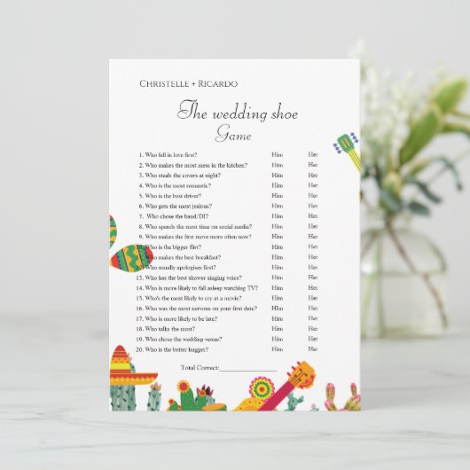 Bruiloft schoen spel taco over liefde partij spel  aankondiging (Staand voorkant)