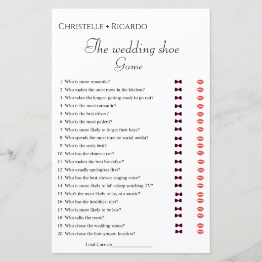 Bruiloft schoen spel vrijgezellenfeest spel kaart (Voorkant)