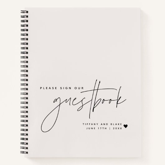 Bruiloft Script Calligrafie Ecru Gast Notitieboek (Voorkant)