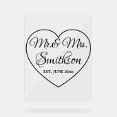 Bruiloft Script hart Custom achternaam Mr. Mrs jaa Acryl Bord (Voorkant)