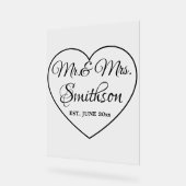 Bruiloft Script hart Custom achternaam Mr. Mrs jaa Acryl Bord (Hoek)