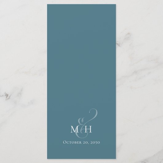 Bruiloft Script Menu Minimalistisch Blauw (Achterkant)