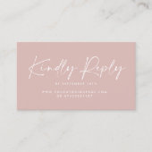 Bruiloft script modern blush roze elegant antwoord visitekaartje (Voorkant)