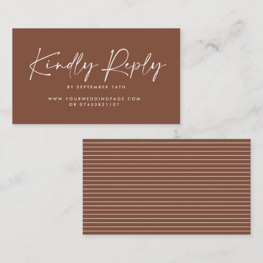 Bruiloft script modern bruin natuurlijk elegant an visitekaartje (Voorkant / Achterkant)