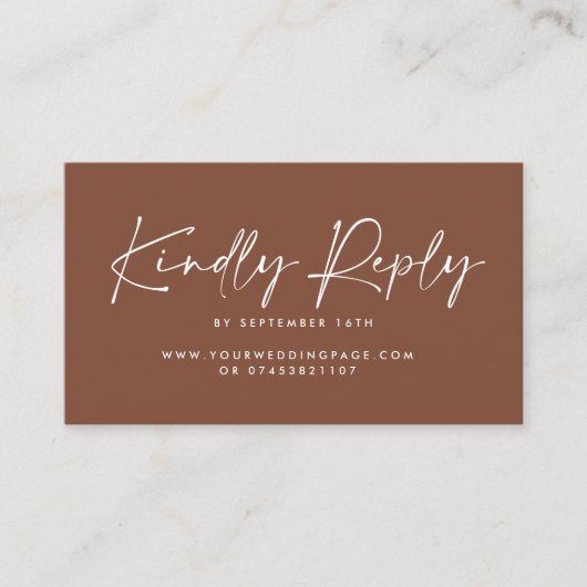 Bruiloft script modern bruin natuurlijk elegant an visitekaartje (Voorkant)
