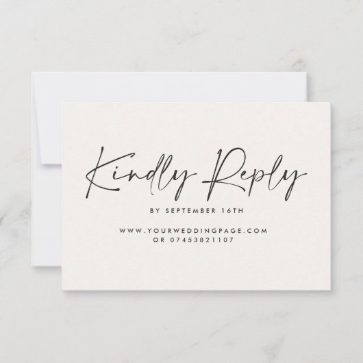 Bruiloft script modern zwart wit elegant antwoord kaart (Voorkant)