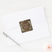Bruiloft Seal Eucalyptus groen rustiek hout Vierkante Sticker (Envelop)