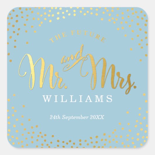 BRUILOFT SEAL stijlvolle mini goud confetti blauw Vierkante Sticker (Voorkant)