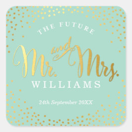 BRUILOFT SEAL stijlvolle mini gouden confetti munt Vierkante Sticker