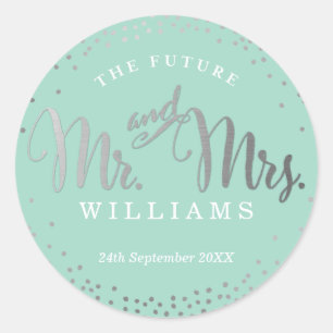 BRUILOFT SEAL stijlvolle mini zilveren confetti mu Ronde Sticker